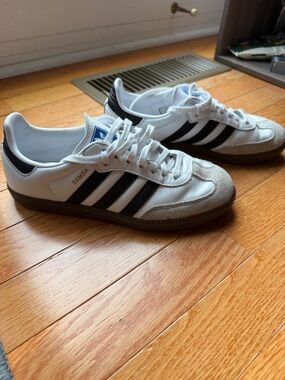 adidas White and Black Samba Leather Sneakers